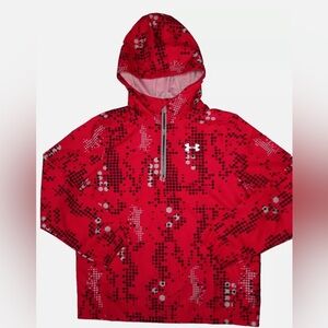 Under Armour UA Storm Hooded Rain Jacket Unisex Youth Large YLG Red Geometric